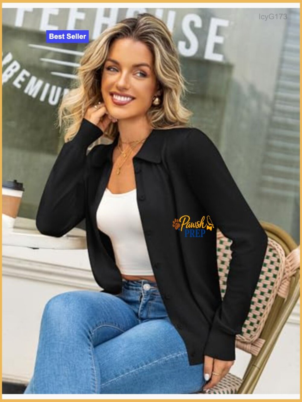 Curated Cardigan Sweater - Lightweight Long Sleeve Button Down Lapel Collar - Picture 3 of 4